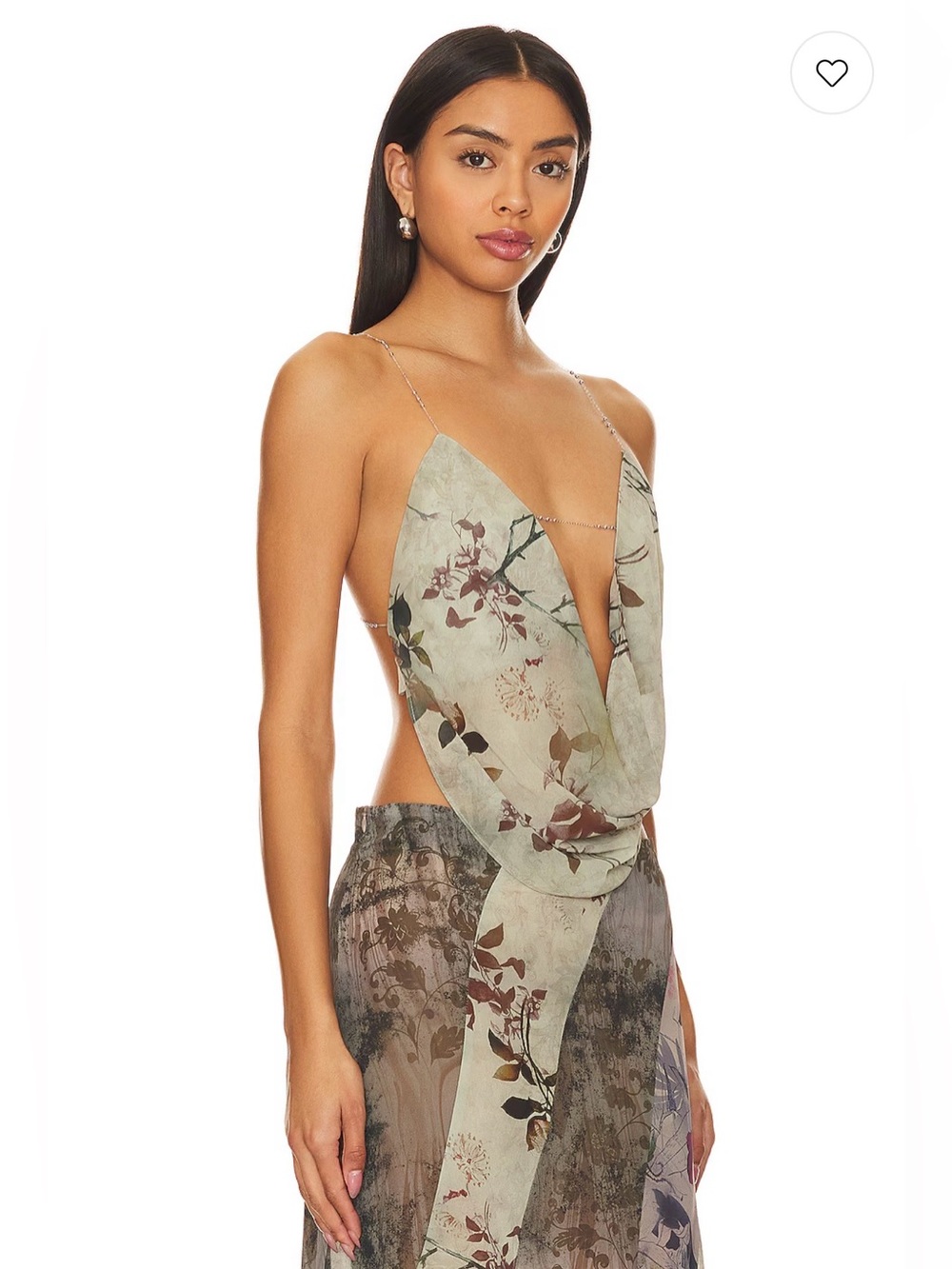 Jaded London Sage Green Floral Draped Cowl Chain-Strap Camisole